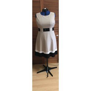 Calvin Klein Belted Beige/Black Dress Size 16 NWT